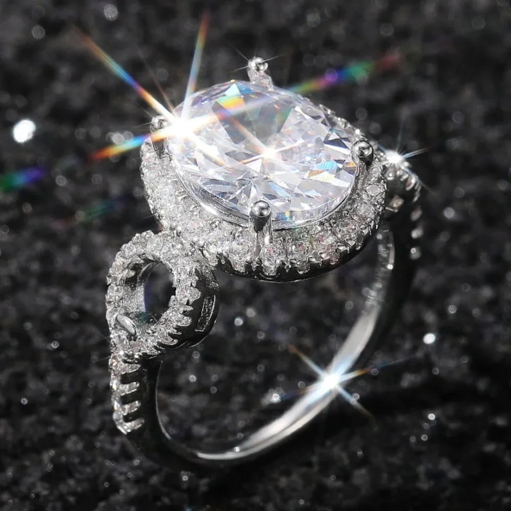😍Beautiful Hollow Oval Pure Zircon Cubic Carved Macro Pave Silver Rings, K812